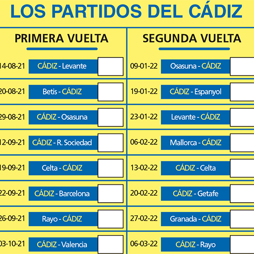 Todos los partidos del Cádiz de la próxima temporada